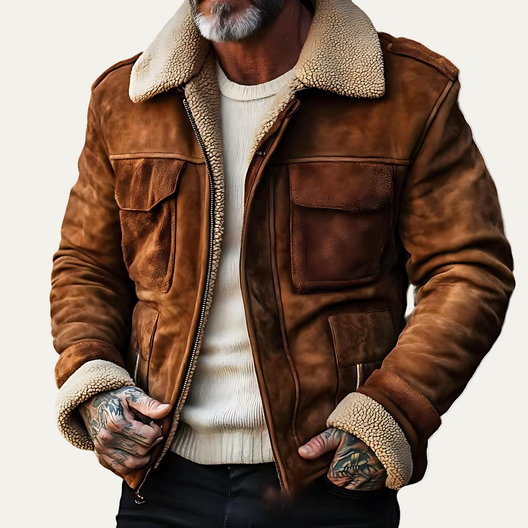 Mens Pilot Jacket Textured Faux Fur Collar - BritishMode