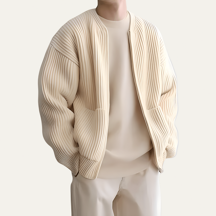 Mens Bomber Jacket Pleated Texture Oversized Fit Zip Front - BritishMode