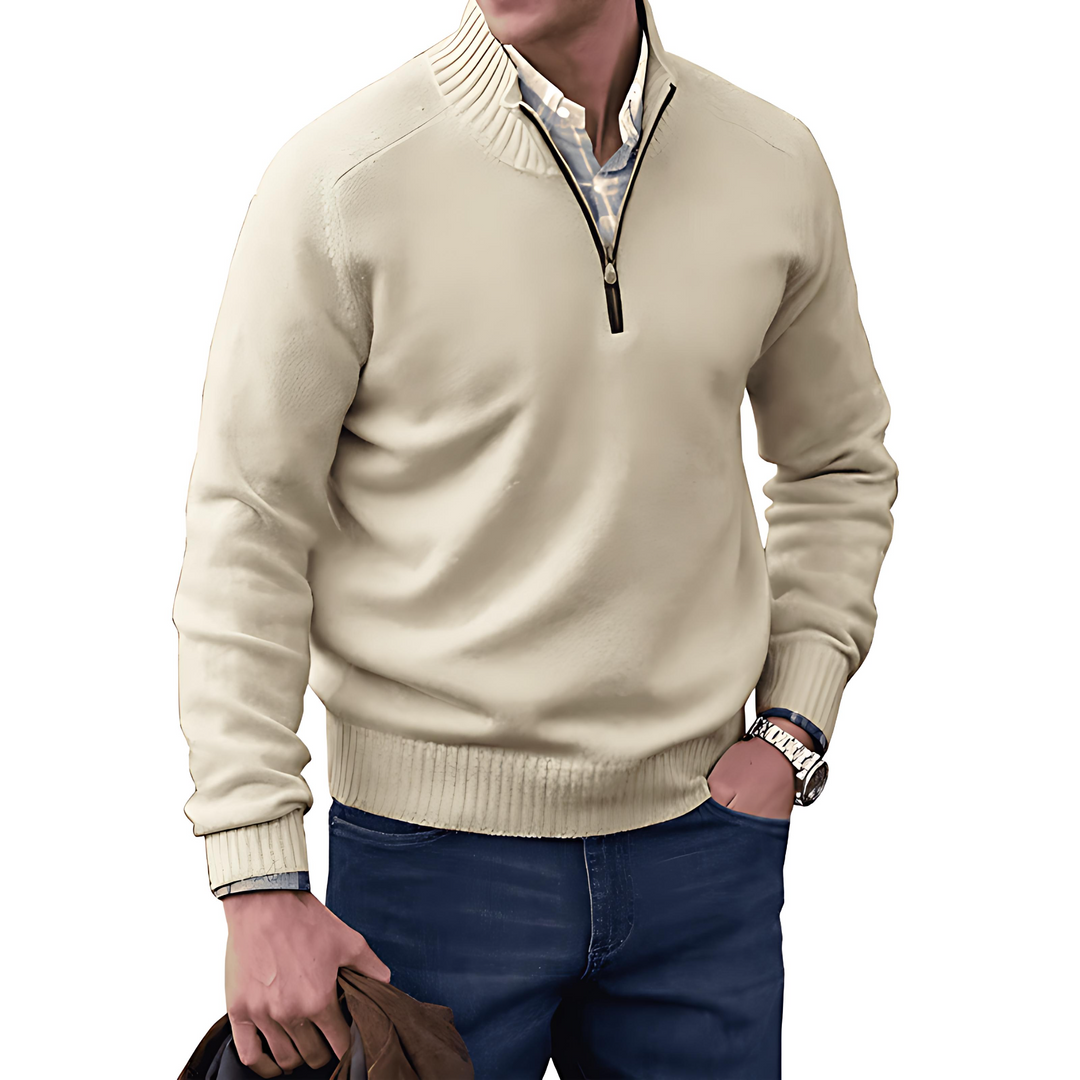 Mens Knit Sweater High Collar Quarter Zip - BritishMode