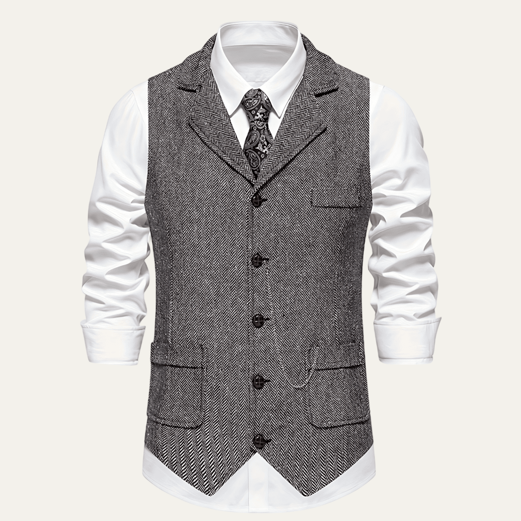 Mens Formal Vest Herringbone Notch Lapel - BritishMode