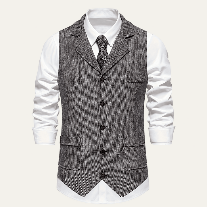 Mens Formal Vest Herringbone Notch Lapel - BritishMode