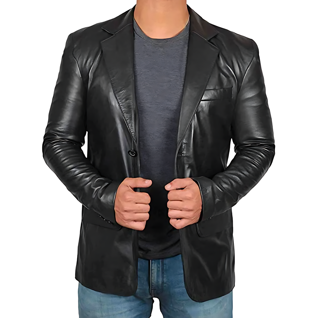 Mens Leather Blazer Tailored Fit Notched Lapel - BritishMode