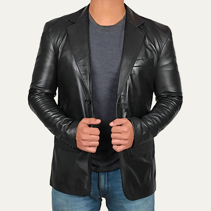 Mens Leather Blazer Casual Smooth Fit - BritishMode