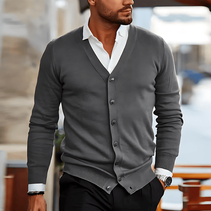 Womens V-Neck Cardigan Ribbed Hem Slim Fit - BritishMode