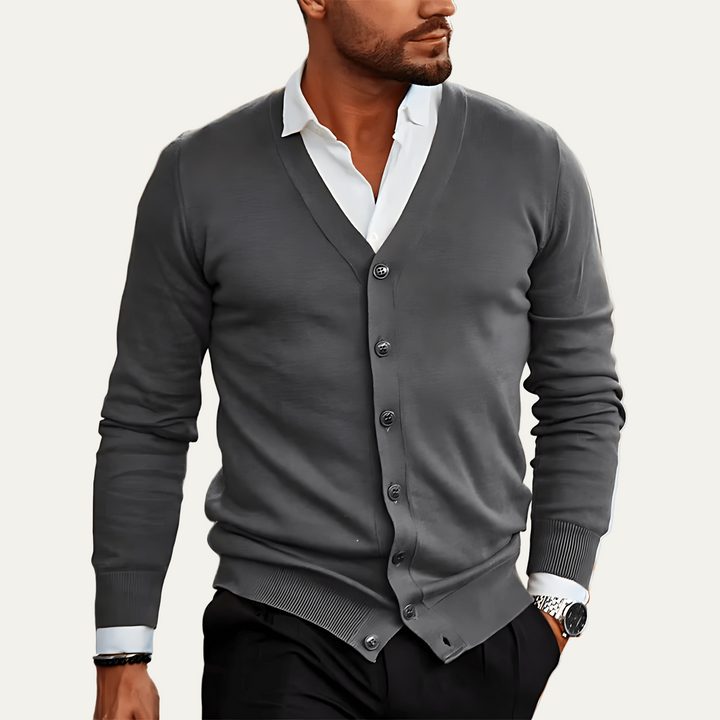 Mens V-Neck Fine Knit Cardigan Buttoned Classic Fit - BritishMode