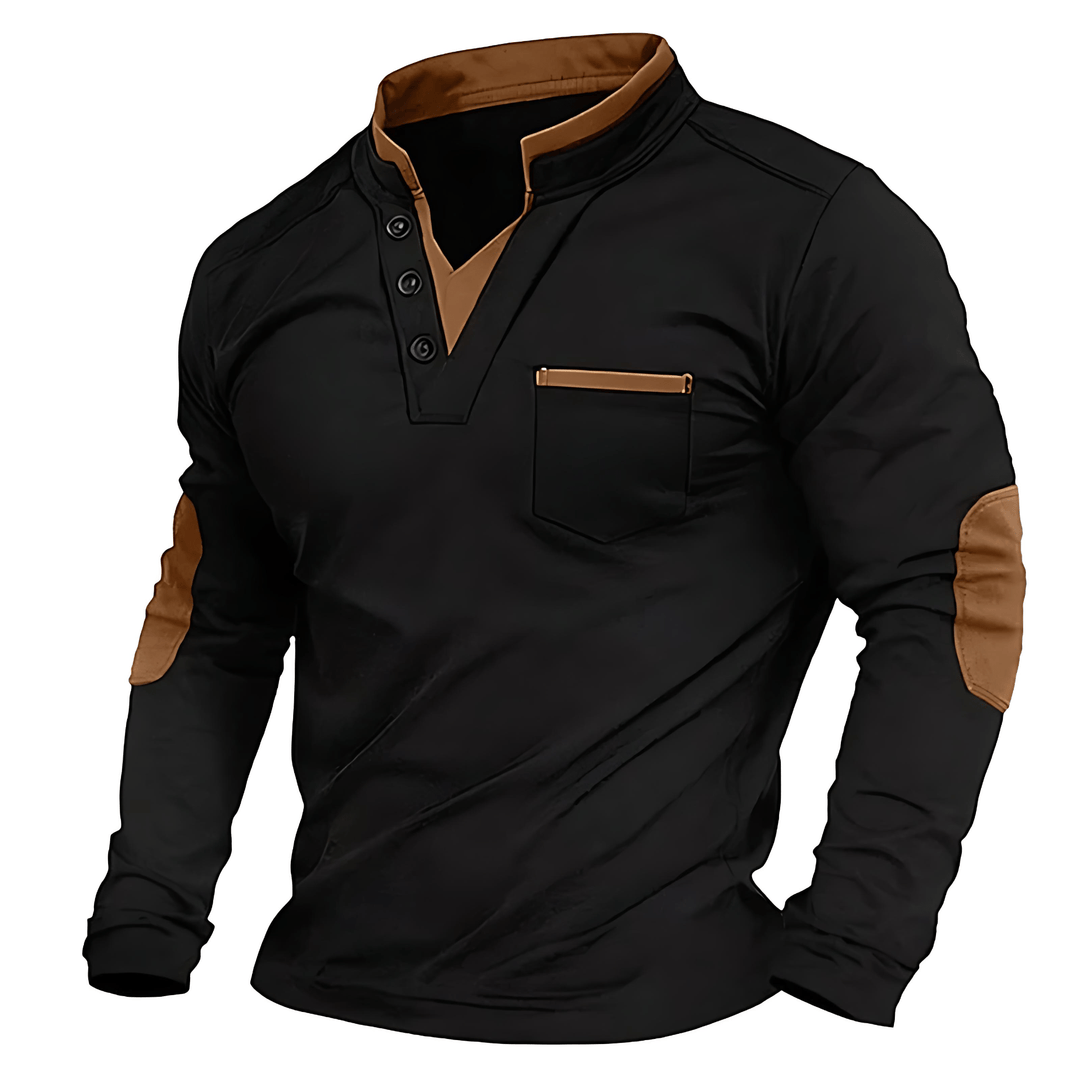 Mens Shirt Stand Collar V-Neck with Pocket - BritishMode