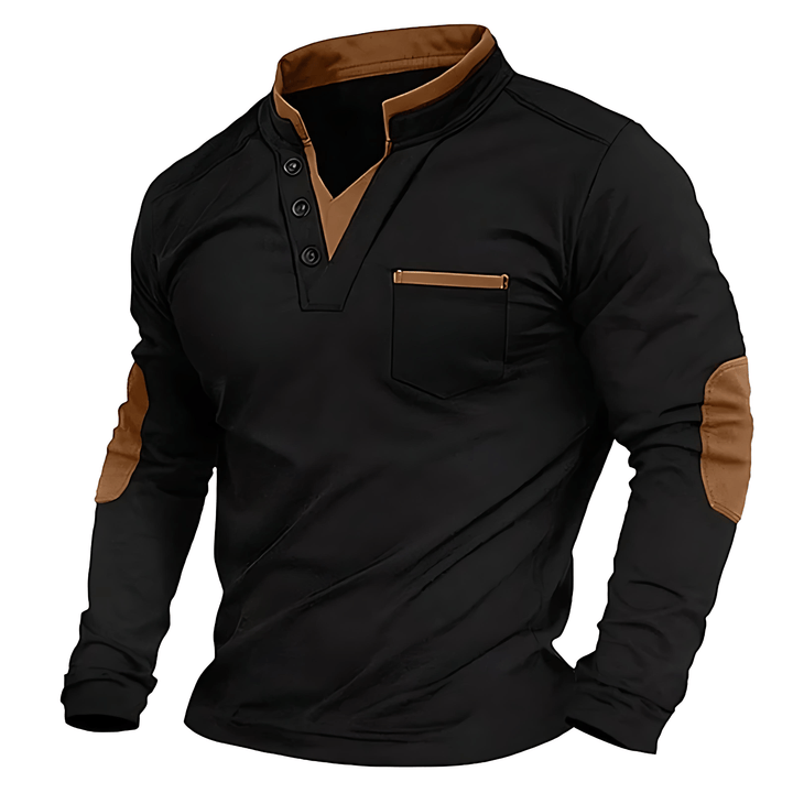 Mens Shirt Stand Collar V-Neck with Pocket - BritishMode