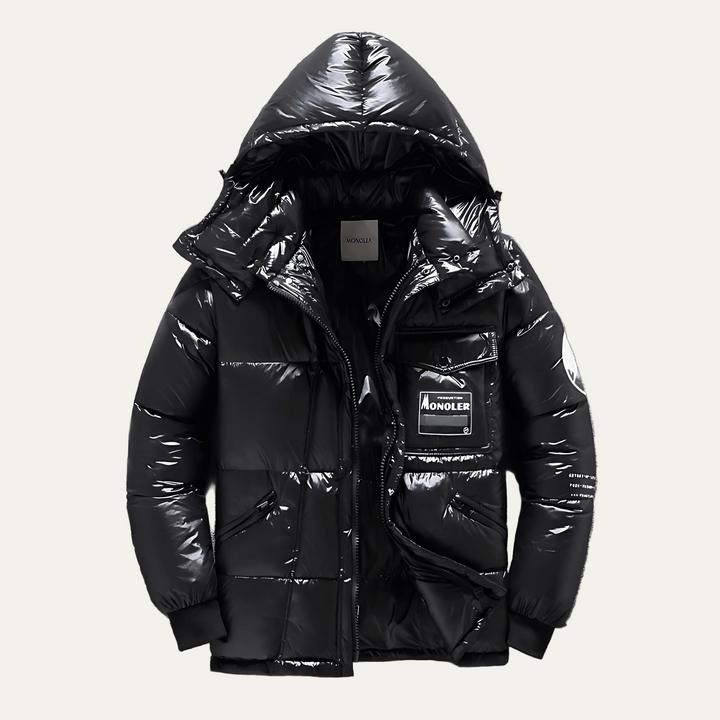 Mens Hooded Puffer Jacket Glossy Finish Multi Pockets - BritishMode