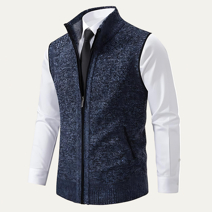 Mens Knit Sweater Vest Textured Zip Front - BritishMode