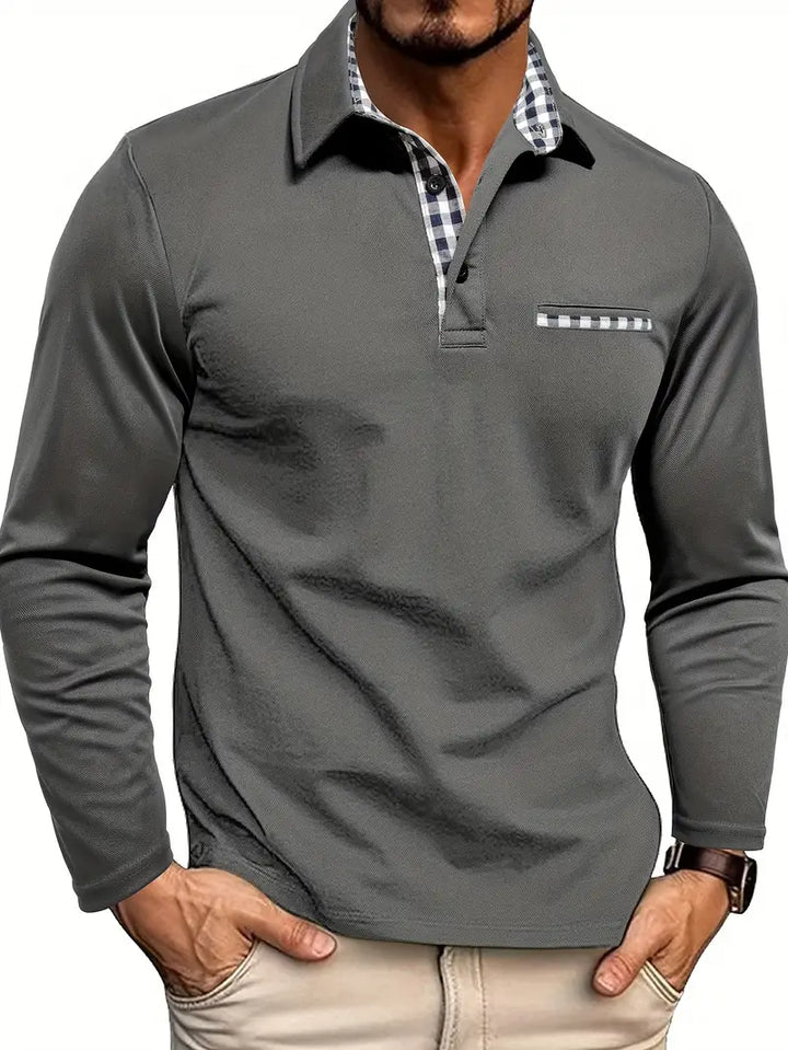 Mens Long Sleeve Polo Shirt Lightweight Spring Fit
