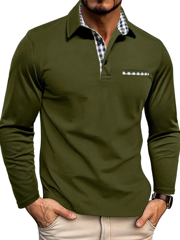 Mens Long Sleeve Polo Shirt Lightweight Spring Fit