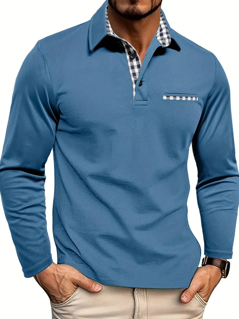 Mens Long Sleeve Polo Shirt Lightweight Spring Fit