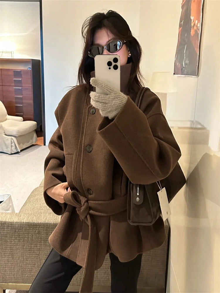 Womens Knee-Length Wool Blend Coat Warm