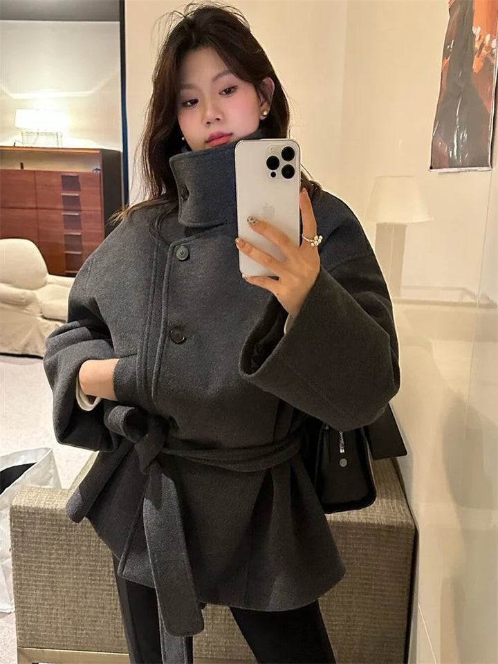 Womens Knee-Length Wool Blend Coat Warm
