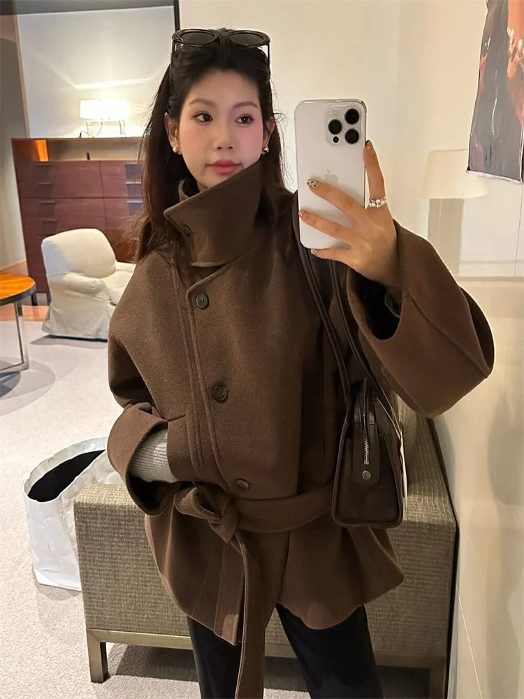 Womens Knee-Length Wool Blend Coat Warm
