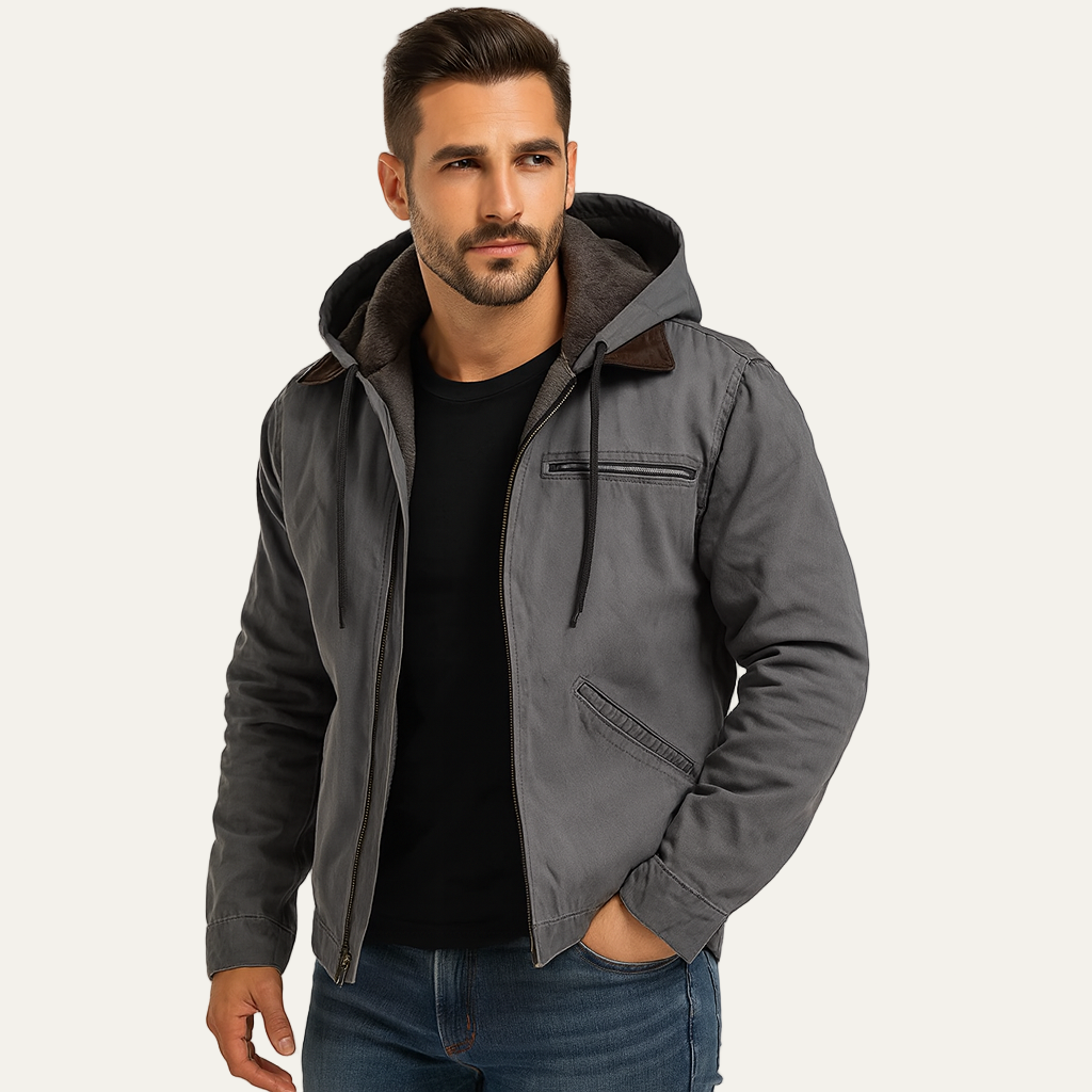 Mens Canvas Work Jacket Sherpa Lined Rugged Fit - BritishMode