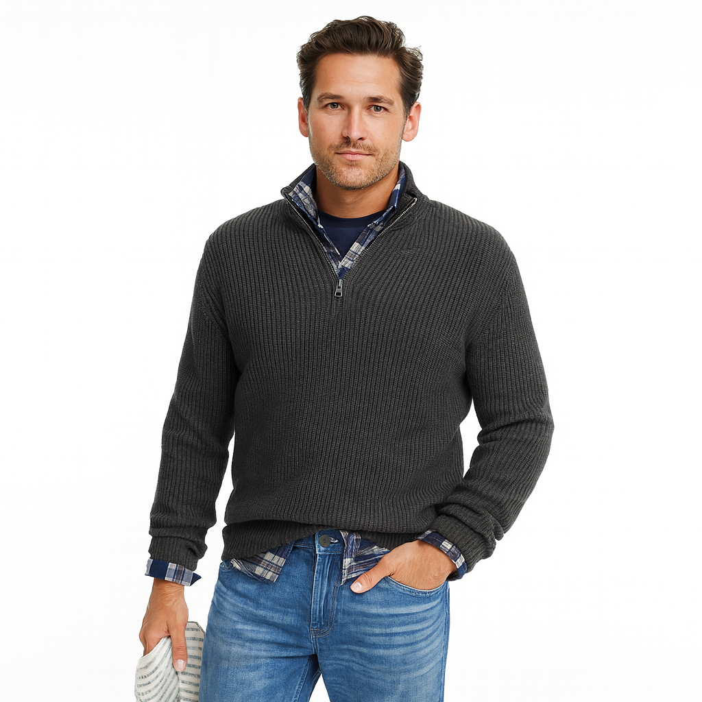 Mens Chunky Rib Knit Sweater Quarter Zip - BritishMode