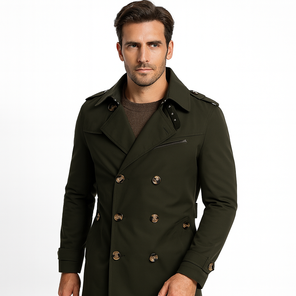 Mens Trench Coat Button Front Classic Fit - BritishMode