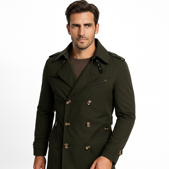 Mens Trench Coat Button Front Classic Fit - BritishMode
