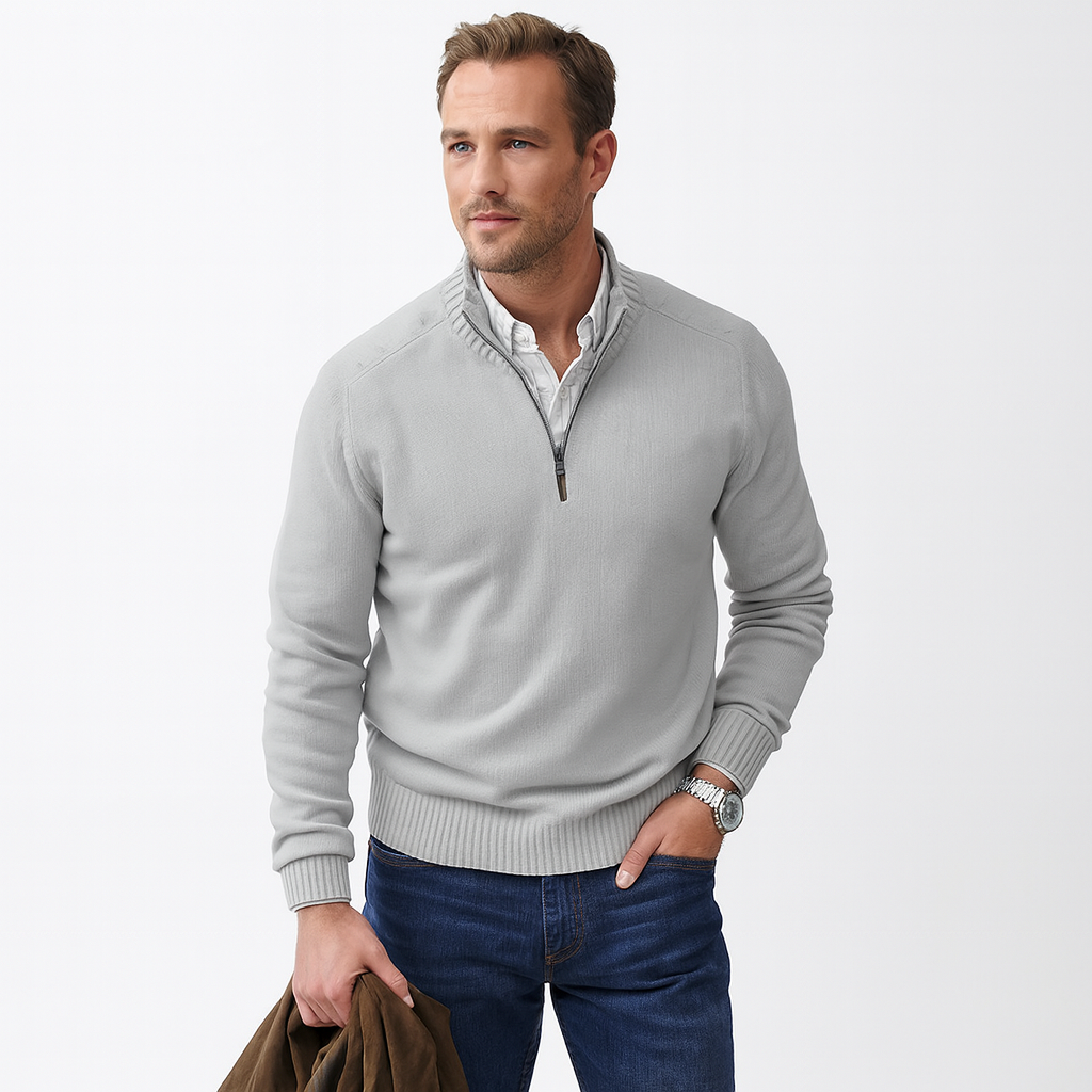 Mens Quarter Zip Pullover with Shoulder Seam Detail - BritishMode