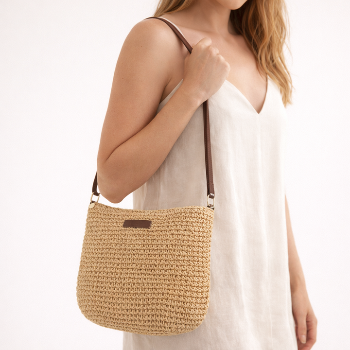 Womens Straw Crossbody Beach Bag Lightweight Summer Style
