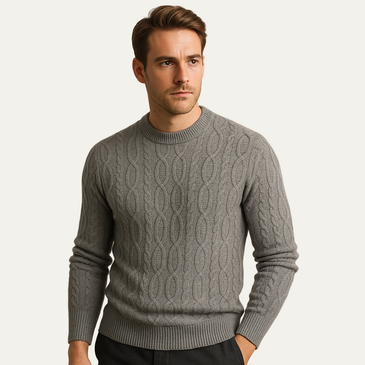 Men’s Fitted Cable Knit Pullover - BritishMode