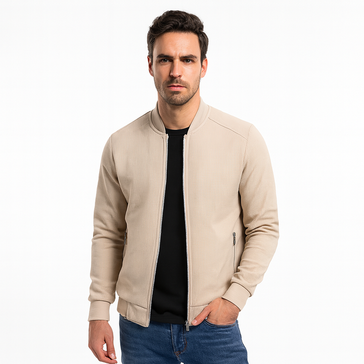 Mens Knit Jacket Textured Full Zipper - BritishMode