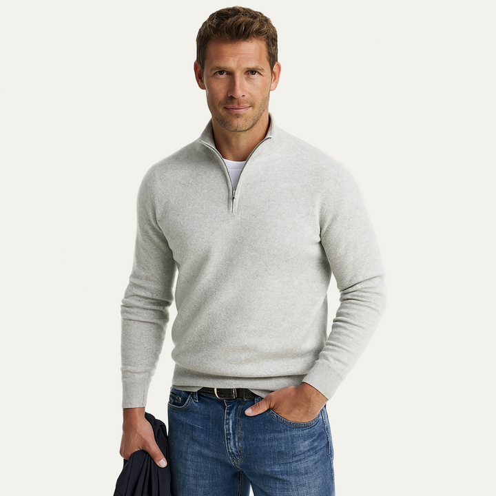 Mens Knit Sweater with Quarter Zip Mock Neck