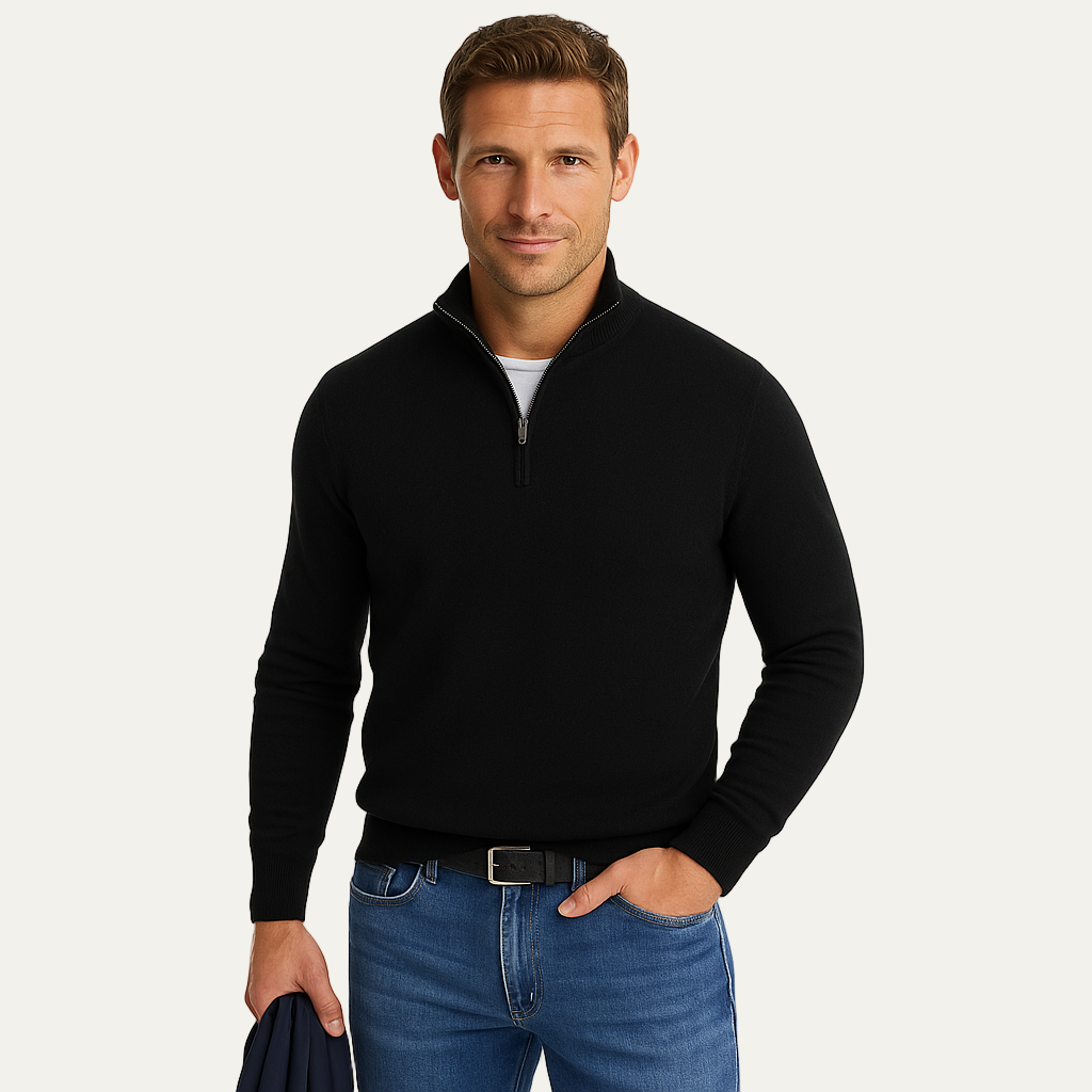 Mens Knit Sweater with Quarter Zip Mock Neck - BritishMode
