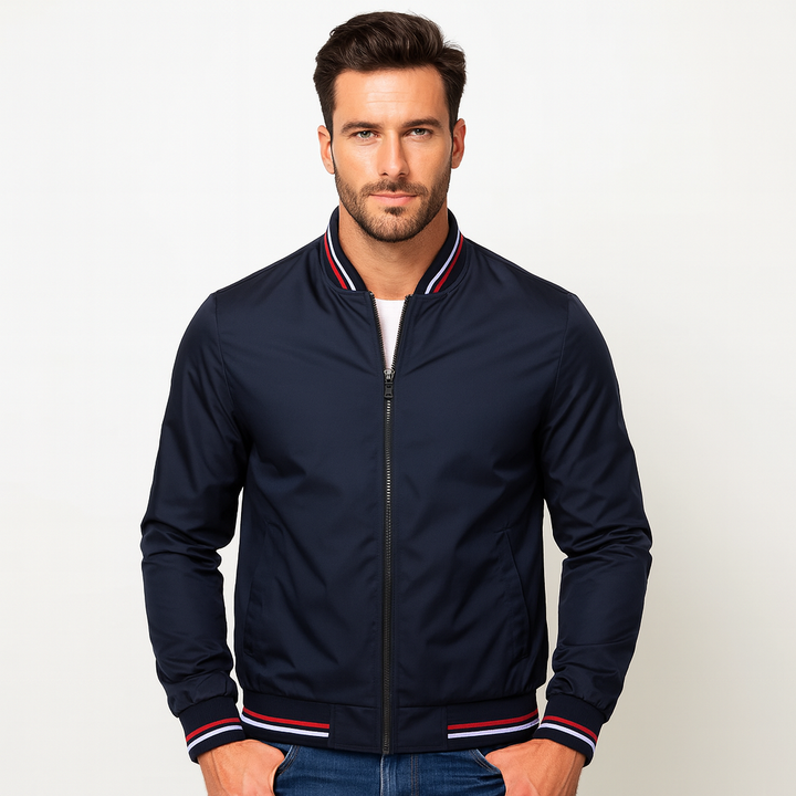 Mens Bomber Jacket Ribbed Collar Striped Design - BritishMode
