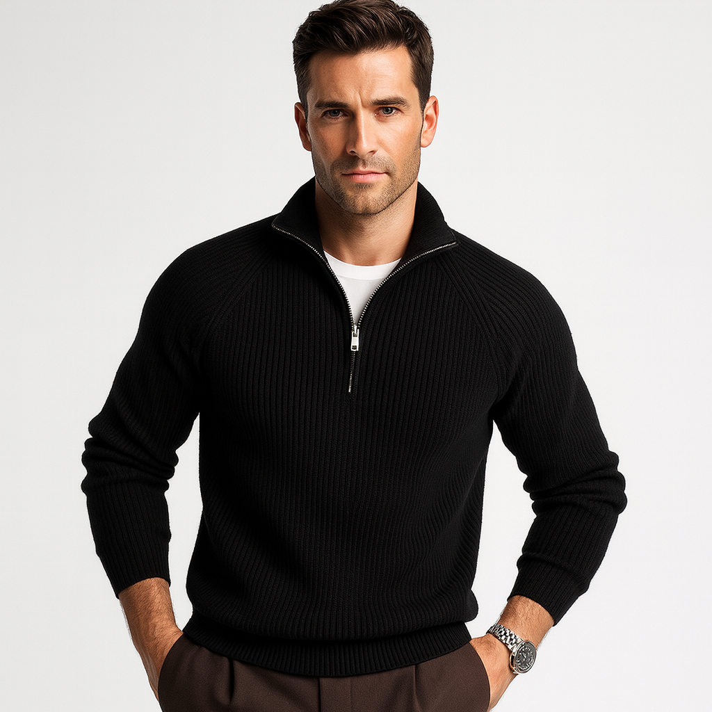Mens Quarter Zip Pullover Vertical Rib Knit - BritishMode