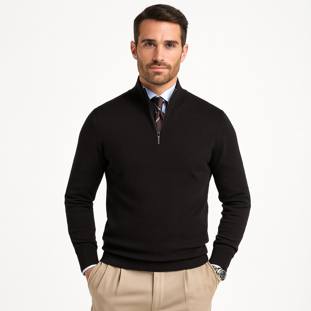Mens Quarter Zip Knit Sweater Refined Fit - BritishMode