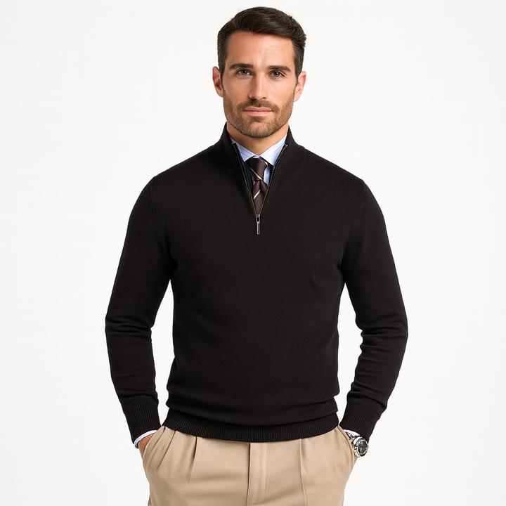 Mens Quarter Zip Knit Sweater Refined Fit - BritishMode