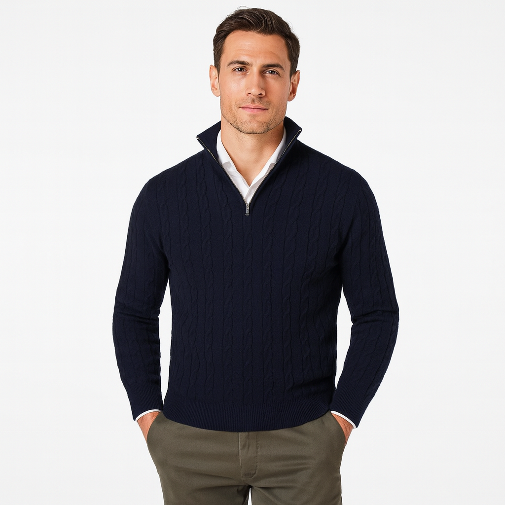 Mens Cable Knit Sweater with Zipper - BritishMode