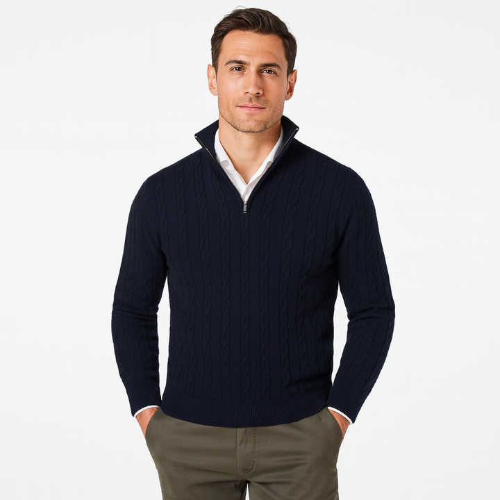 Mens Cable Knit Sweater with Zipper - BritishMode