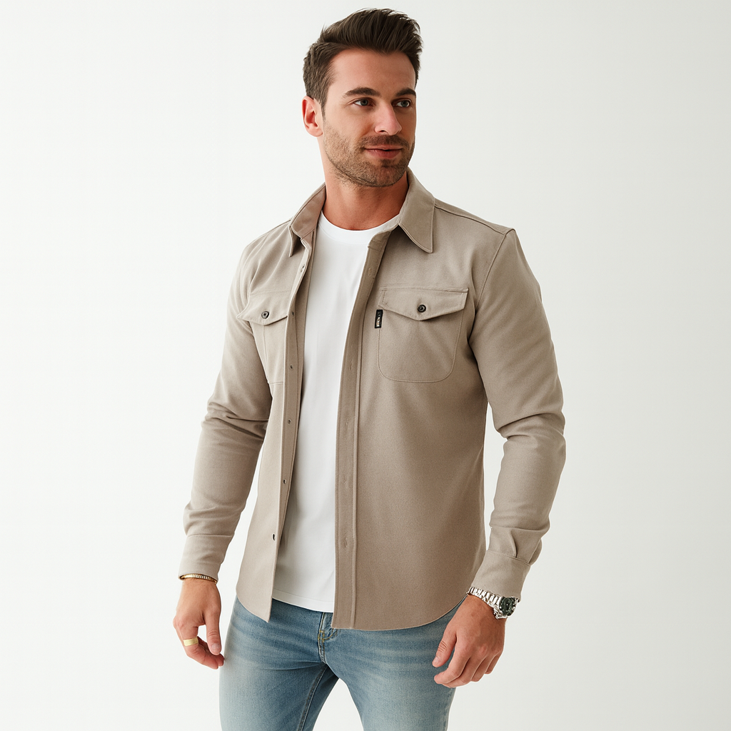 Mens Fitted Button-Down Overshirt Cotton Casual - BritishMode