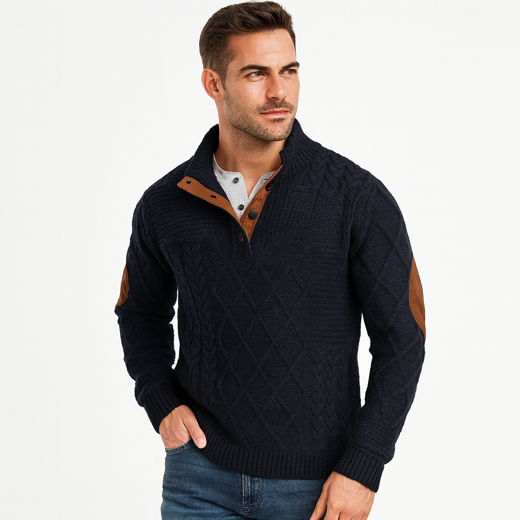 Mens Quilted Pullover Sweater Funnel Neck - BritishMode