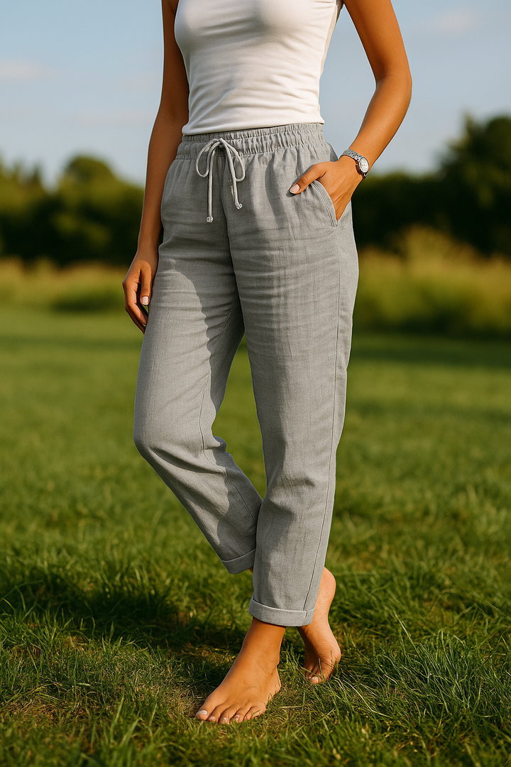 Womens Cotton and Linen Pants with Elastic Waistband