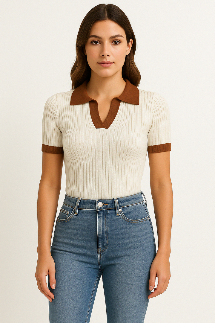 Womens Polo Shirt Ribbed Slim Fit - BritishMode
