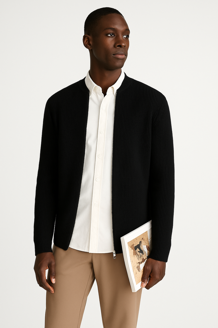 Mens Ribbed Sweater Classic Fit Crew Neck