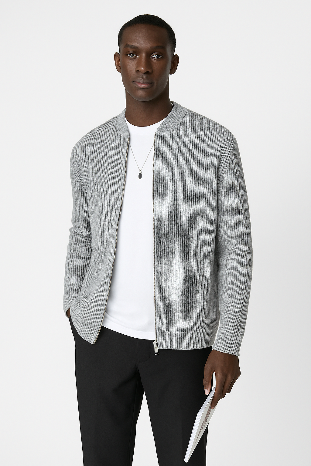 Mens Ribbed Sweater Classic Fit Crew Neck