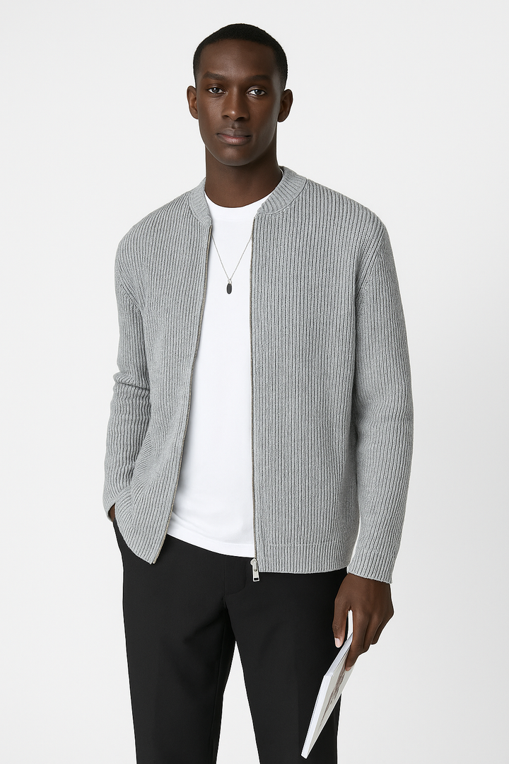 Mens Ribbed Sweater Classic Fit Crew Neck