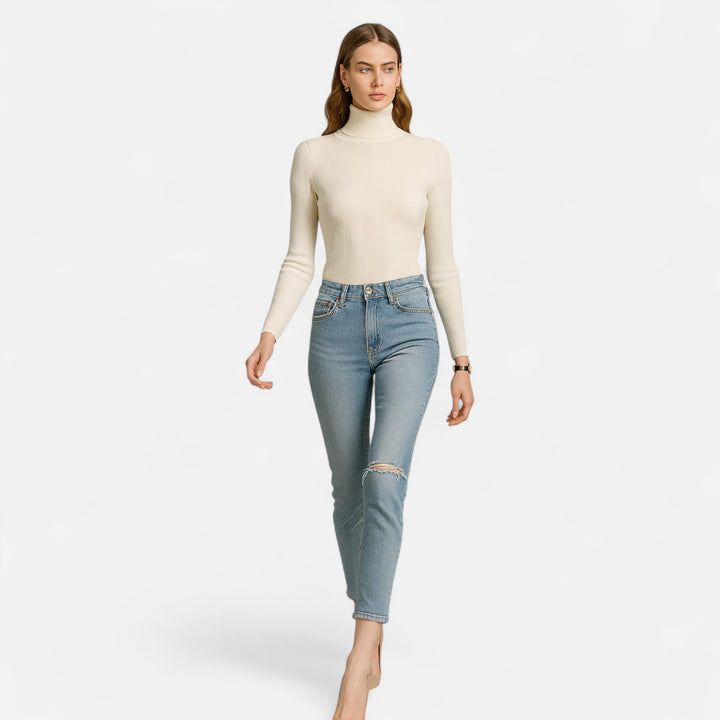 Womens Ribbed Knit Sweater Turtleneck Slim Fit