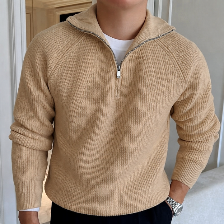 Mens Pullover Sweater Cotton Quarter Zip Casual Fit