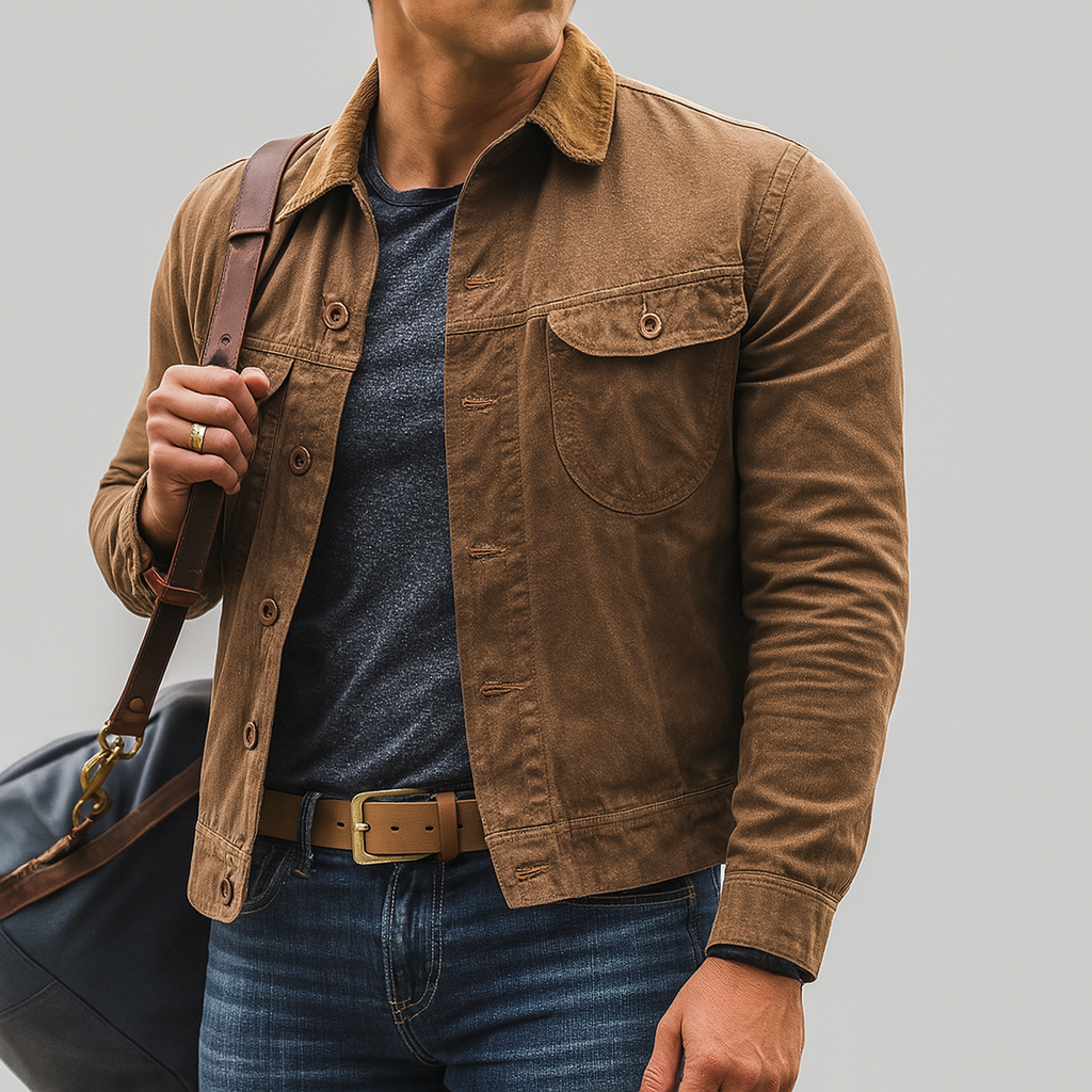 Mens Outdoor Jacket Button-Front Rugged Fit