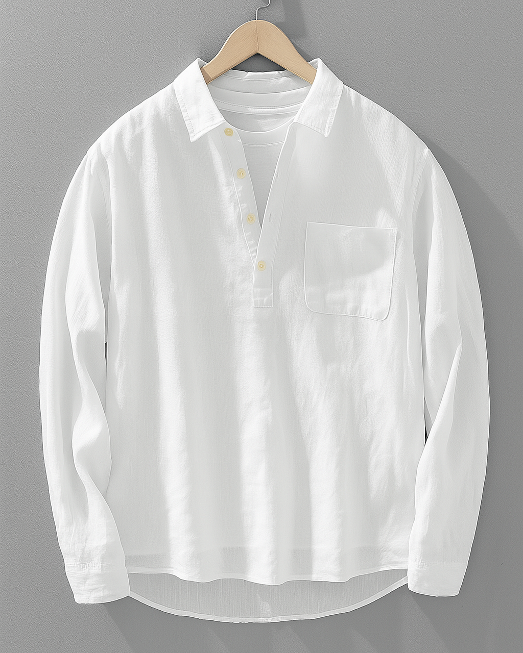 Mens Henley Shirt Cotton Linen Long Sleeve Pullover