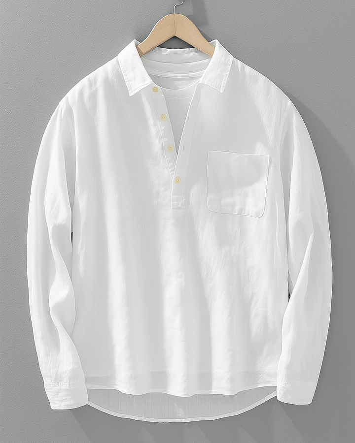 Mens Henley Shirt Cotton Linen Long Sleeve Pullover