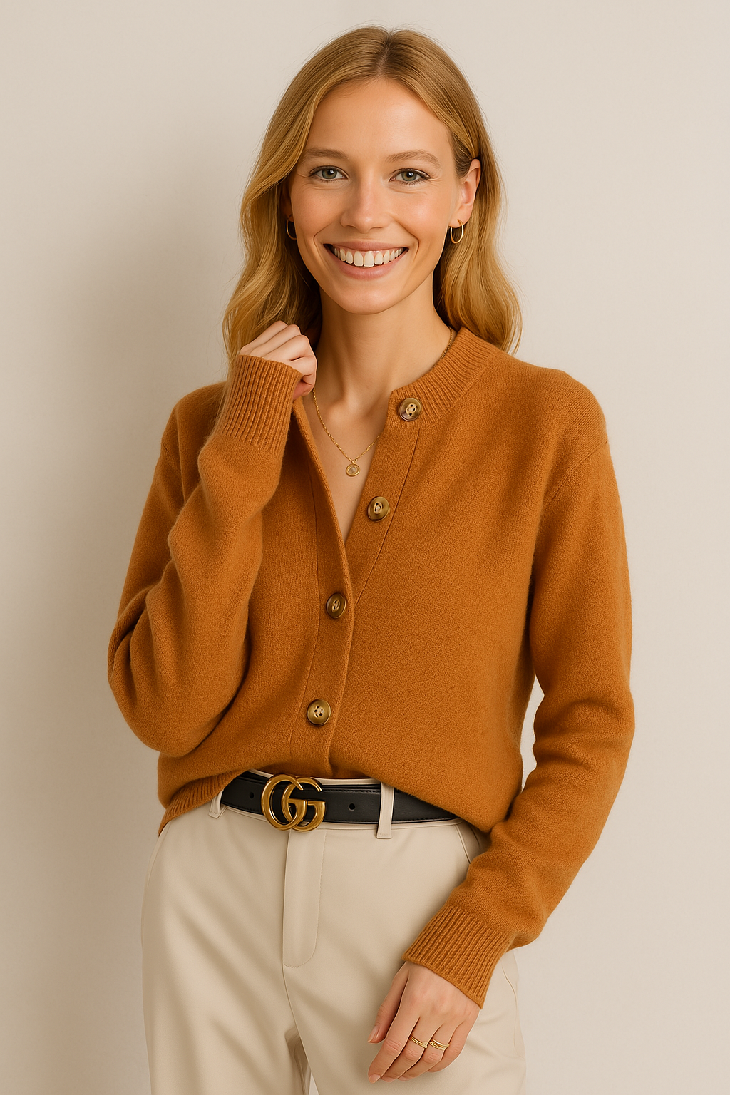 Womens Button Cardigan Polyester Knit Half-High Neck - BritishMode