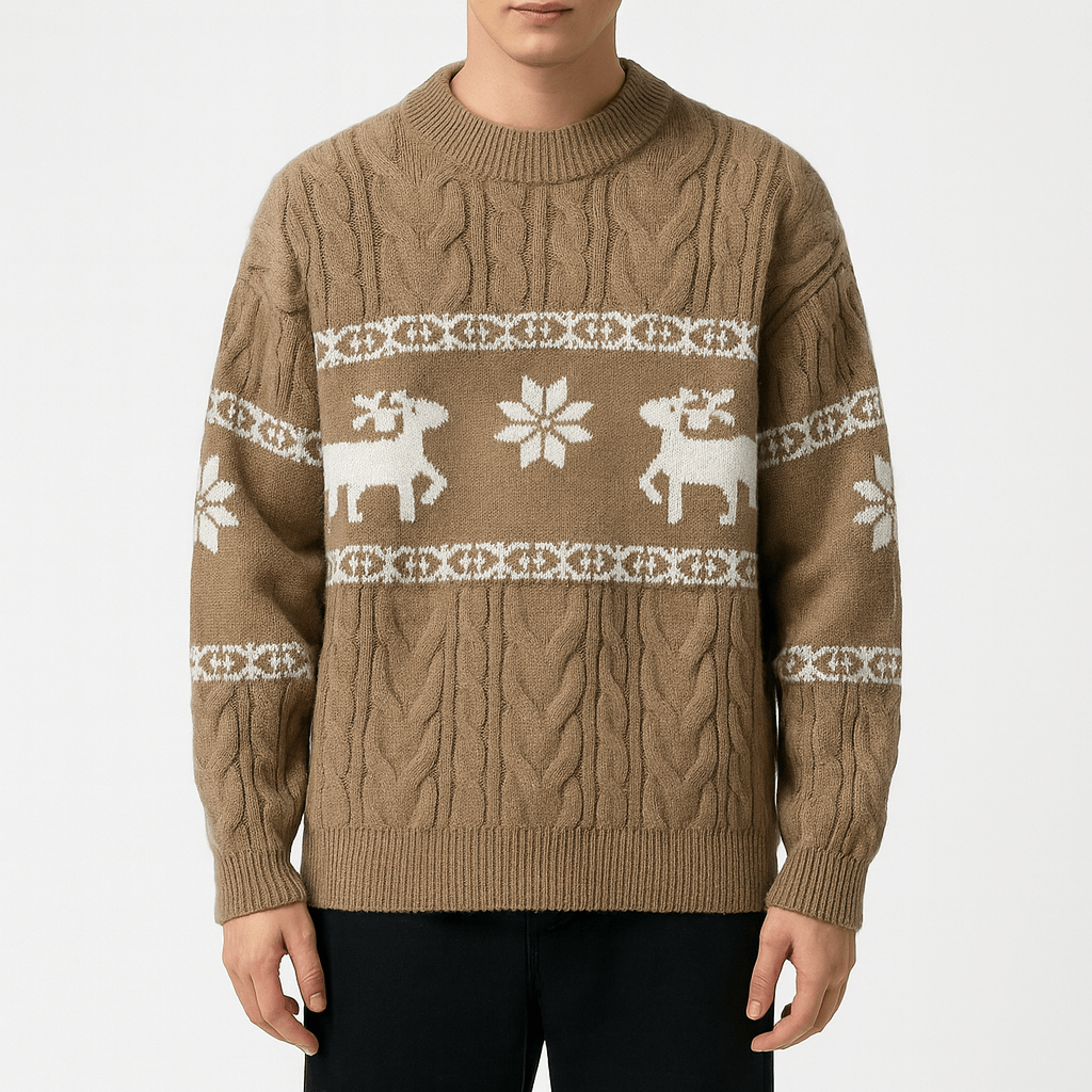 Unisex Knit Sweater with Reindeer Pattern - BritishMode