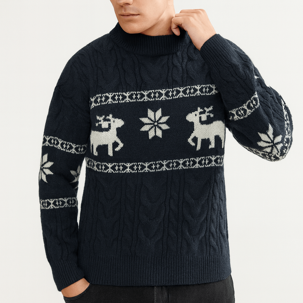 Unisex Knit Sweater with Reindeer Pattern